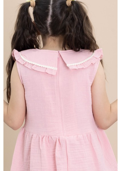 Pembe Sıfır Kol Bebe Yaka Bluzlu Pantolonlu Kız Çocuk 2li Takım 21028 indirimleri