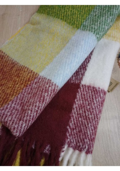 Omuz Şalı - Atkı Renkli Kareli Bordoyeşilsarı Yumuşak, Çift Taraflı Pofidik Kışlık ,sıcak 45 x 185 fiyatları