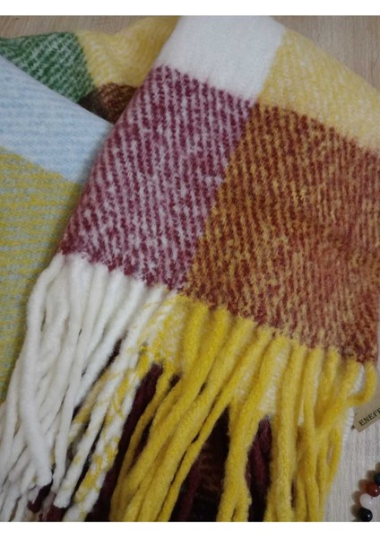 Omuz Şalı - Atkı Renkli Kareli Bordoyeşilsarı Yumuşak, Çift Taraflı Pofidik Kışlık ,sıcak 45 x 185 fırsatları