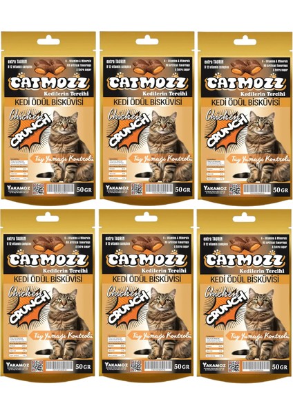 Crunch Tüy Yumağı Kontrolü Dışı Çıtır Içi Yumuşak Kedi Ödül Bisküvisi Tavuklu 50 gr x 6 Adet