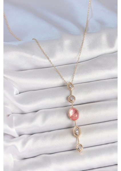 Pirinç Zincir Pembe Gold Renk Zirkon Taşlı Y Kolye fiyatları