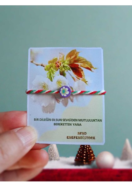 Marteniçka Kartlı Bileklik Çiçekli Mor Fimo Boncuk Hediyelik Şans Bereket Bilekliği