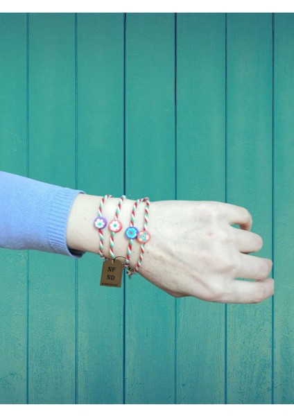 Marteniçka Kartlı Bileklik Çiçekli Mor Fimo Boncuk Hediyelik Şans Bereket Bilekliği fiyatları