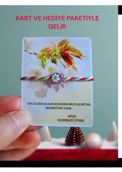 Marteniçka Kartlı Bileklik Çiçekli Mor Fimo Boncuk Hediyelik Şans Bereket Bilekliği fırsatları