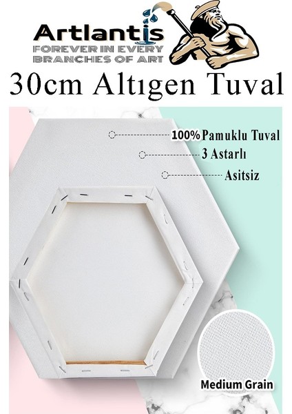Altıgen Tuval 30 cm 1 Adet Arkadan Zımbalı Astarlı Resim Tuvali Akrilik Boya Yağlı Boya Altıgen Şekil Tuval Ressam Sanat