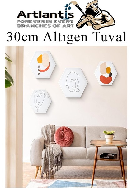Altıgen Tuval 30 cm 1 Adet Arkadan Zımbalı Astarlı Resim Tuvali Akrilik Boya Yağlı Boya Altıgen Şekil Tuval Ressam Sanat