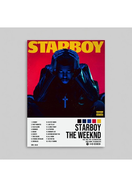The Weeknd - Starboy Albüm Spotify Çerçevesiz Tasarım Poster