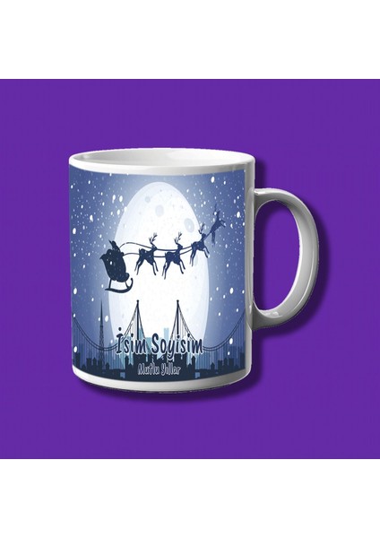 Kişiye Özel Yılbaşı Noel Baba ve Geyik Tasarımlı Isim Yazılabilir Hediyelik Eko Kupa Bardak