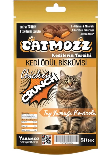 Crunch Tüy Yumağı Kontrolü Dışı Çıtır Içi Yumuşak Kedi Ödül Bisküvisi Tavuklu 50 gr