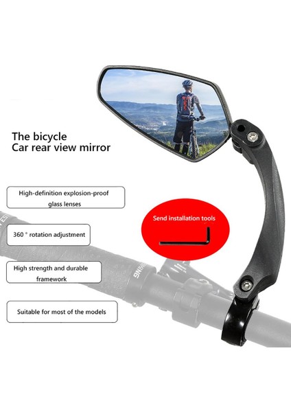 Bisiklet Dikiz Aynası Ayarlanabilir Dikiz Sol Ayna 360 Derece Rotasyon Bisiklet Malzemeleri Gidon Siyah (Yurt Dışından) indirimleri