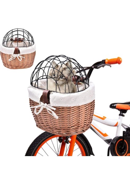 Köpek Sepeti Ön Sepet Söğüt Dokuma Bisiklet Sepeti Evcil Hayvan Taşıyıcı Sepeti Köpek Yavru Kediler Için (Yurt Dışından)
