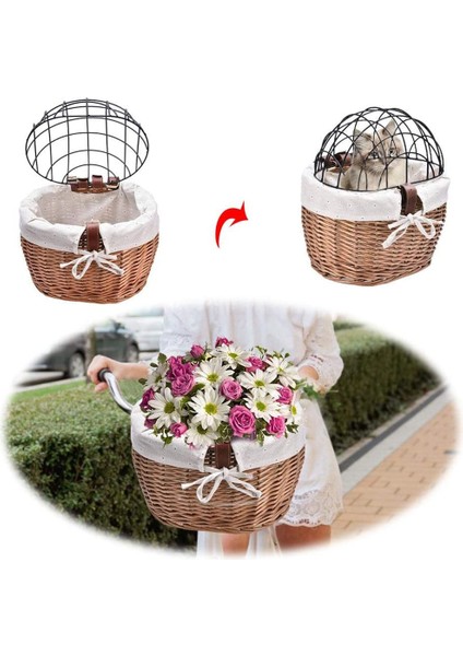Köpek Sepeti Ön Sepet Söğüt Dokuma Bisiklet Sepeti Evcil Hayvan Taşıyıcı Sepeti Köpek Yavru Kediler Için (Yurt Dışından)