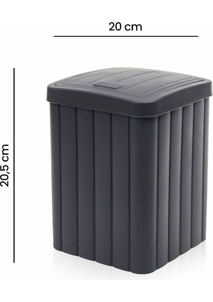 Çizgi Desenli Banyo Çöp Kovası - Antrasit - 5 lt