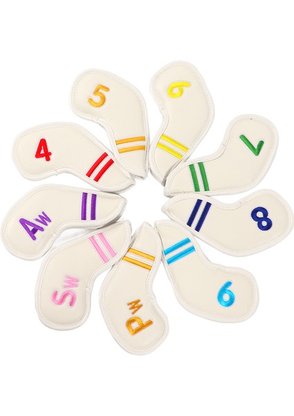 9 Adet / Takım Pu Su Geçirmez Golf Kulübü Demir Kapak Numaraları ile Kalınlaşma Polar Golf Kafa Kapakları Setwhite (Yurt Dışından)