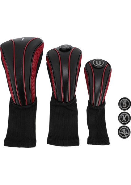 3 Adet Kulübü Golf Sopası Kılıfı Yedek Plaka ile Uzun Boyunlu Çizilmeye Dalı Nefes Pu Kulübü Başörtüsü Ahşap Sürücü Kulübü Siyah Kırmızı (Yurt Dışından)