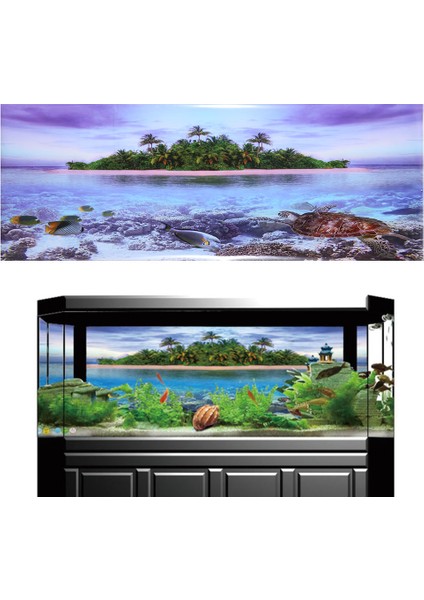 Akvaryum Balık Tankı Dekorasyonu Için 3D Efekt Yapışkanlı Hindistan Cevizi Ağacı Plaj Posteri (L) (Yurt Dışından) fiyatları