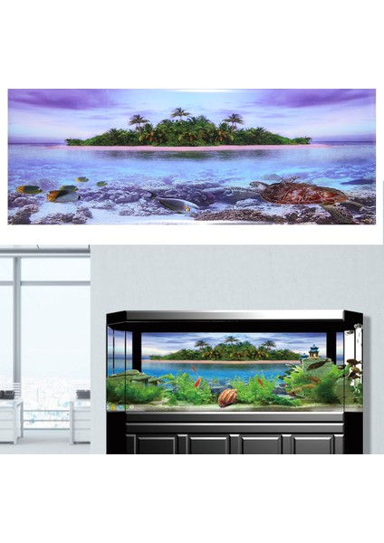 Akvaryum Balık Tankı Dekorasyonu Için 3D Efekt Yapışkanlı Hindistan Cevizi Ağacı Plaj Posteri (L) (Yurt Dışından) indirimleri