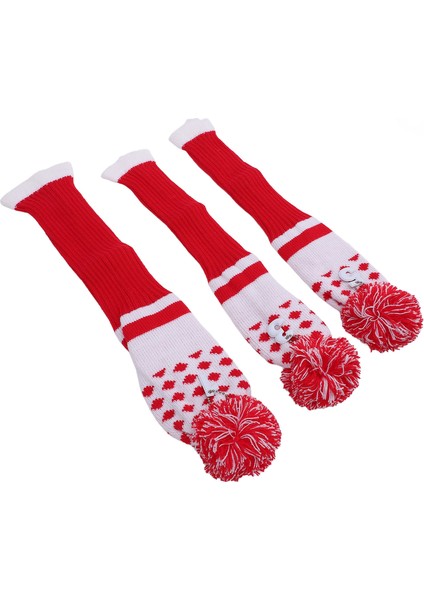 3 Adet Çizgili Örme Kulübünı Kapakları 3 Parça Set 1 3 5 Headcovers Pom Pom Dekorasyon Rahat Fit Kırmızı (Yurt Dışından)