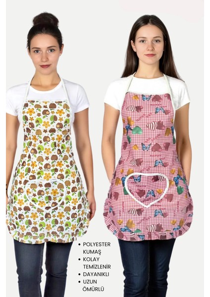 Frilly Ikili Paket Mutfak Önlüğü Sıvı Geçirmez Su Geçirmez Mutfak Önlüğü