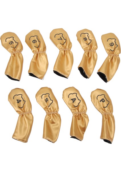 9 Adet Golf Sopası Ucu Kapağı Pu Su Geçirmez Çift Taraflı Nakış Koruyucu Golf Sopası Kılıfı Eğitim Için Beyaz ve Altın (Yurt Dışından)