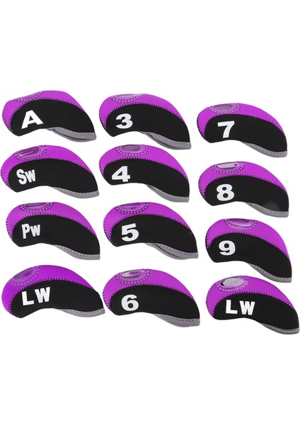 12 Adet Golf Sopası Başlığı Kılıfları Neopren Çizilmeye Dalı Golf Sopası Başlığı Koruyucu Açık Hava Için Siyah ve Mor (Yurt Dışından)