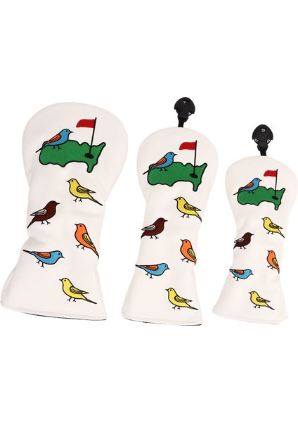 3 Adet Golf Sopası Ucu Kapağı Pu Su Geçirmez Kuş Desen Golf Sopası Kılıfı Sürücü Fairway Hibrid Beyaz (Yurt Dışından)