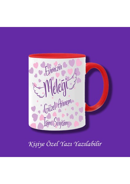 Anneler Günü Evimizin Meleği Tasarımlı Isim Yazılabilir Renkli Kupa Bardak Modelleri