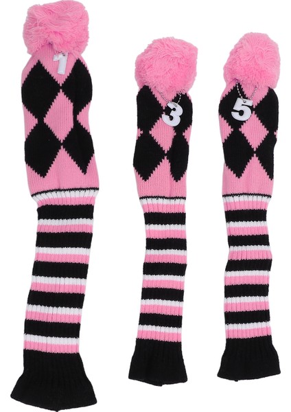 3 Adet Örme Golf Sopası Ucu Kapakları Güzel Desen Koruyucu Golf Sopası Ucu Kapakları Seti Pom Pom ile Seyahat Için Pembe Siyah (Yurt Dışından)