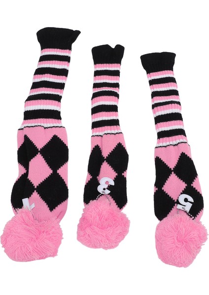 3 Adet Örme Golf Sopası Ucu Kapakları Güzel Desen Koruyucu Golf Sopası Ucu Kapakları Seti Pom Pom ile Seyahat Için Pembe Siyah (Yurt Dışından) fırsatları