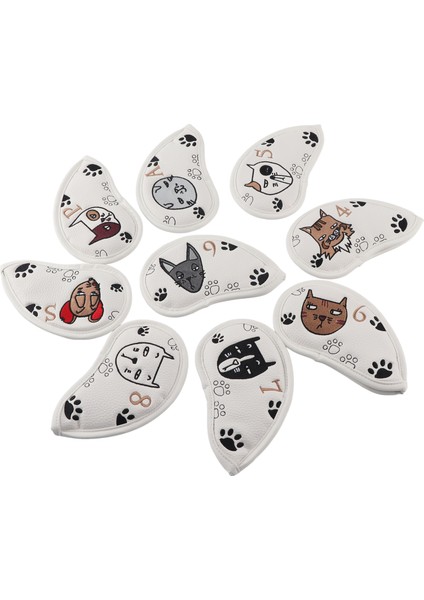 9 Adet Pu Deri Nakış Su Geçirmez Golf Atıcı Golf Sopası Kılıfı Demir Kulübü Headcovers Accessorywhite (Yurt Dışından)