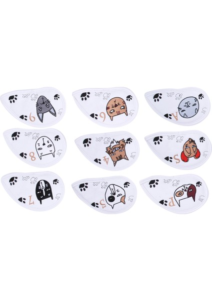 9 Adet Pu Deri Nakış Su Geçirmez Golf Atıcı Golf Sopası Kılıfı Demir Kulübü Headcovers Accessorywhite (Yurt Dışından)