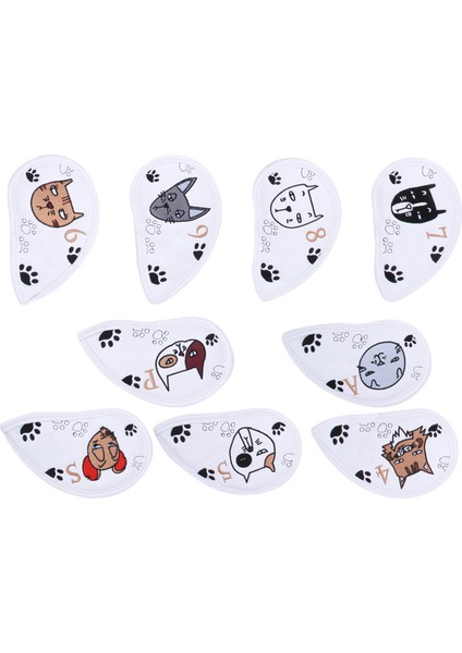9 Adet Pu Deri Nakış Su Geçirmez Golf Atıcı Golf Sopası Kılıfı Demir Kulübü Headcovers Accessorywhite (Yurt Dışından)