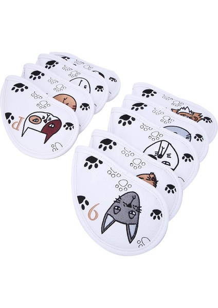 9 Adet Pu Deri Nakış Su Geçirmez Golf Atıcı Golf Sopası Kılıfı Demir Kulübü Headcovers Accessorywhite (Yurt Dışından)
