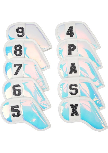 10 Adet Golf Sopası Ucu Kapakları Pu Kumaş Yüzey Şık Darbeye Dalı Çizilmeye Dalı Golf Demir Golf Kulüpleri Için Set Kapakları Beyaz Kenar (Yurt Dışından)