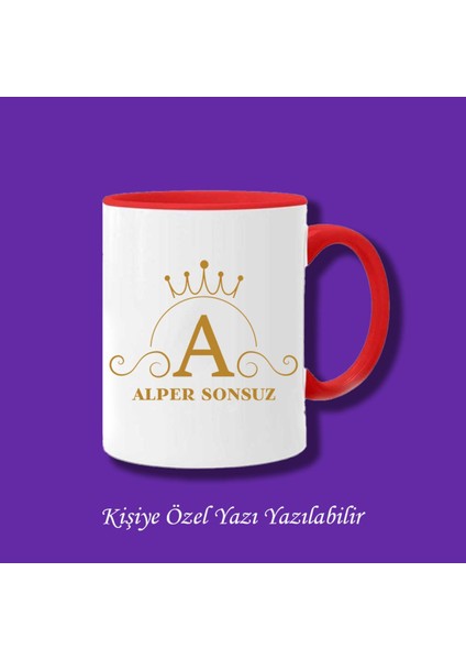 Kişiye Özel Isim ve A Harfli Çiftyön Baskılı Kupa Bardak