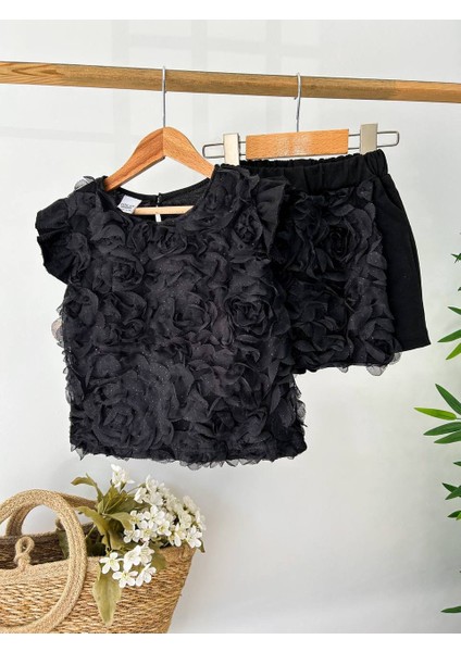 Kız Çocuk 3 Boyutlu Gül Detaylı Şortlu Takım Özel Tasarım fiyatları