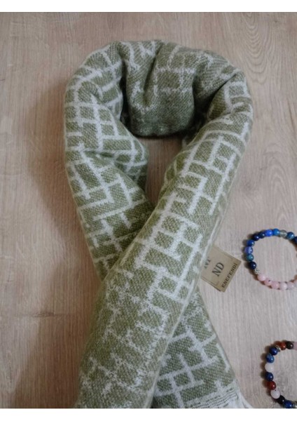 Omuz Şalı - Atkı Yumuşak, Pofidik Yeşil Beyaz Kışlık , Sıcak 45 x 185