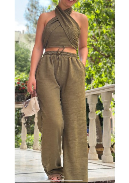 Kadın Haki Boyundan Bağlamalı Takım fiyatları