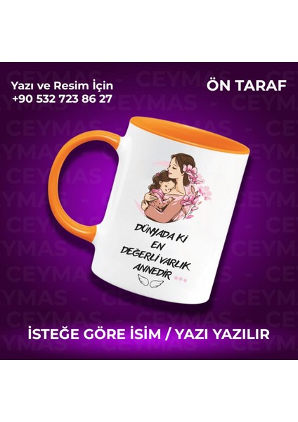 Annelere Özel Isimli Anneler Günü Hediyelik Renkli Kupa Bardak