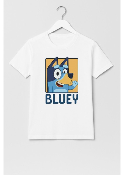 Bluey Baskılı Çocuk Unisex Kısa Kol T-Shirt Siyah-Beyaz