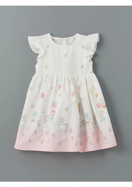 Lcw Kids Ekru Bisiklet Yaka Poplin Kız Çocuk Elbise