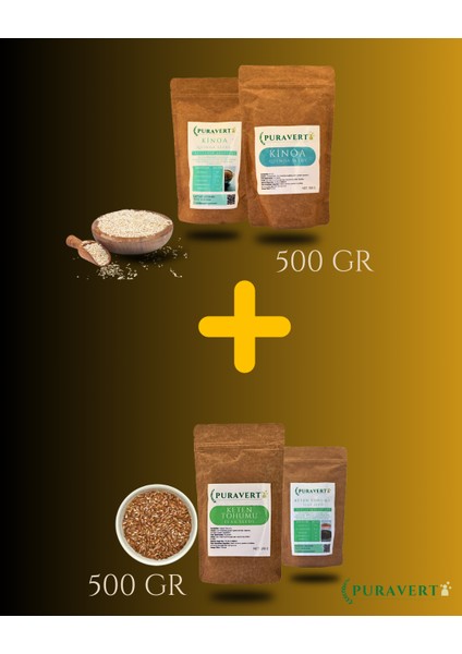 Keten Tohumu 500 gr -Puravert Kinoa 500 gr 2'si Bir Arada