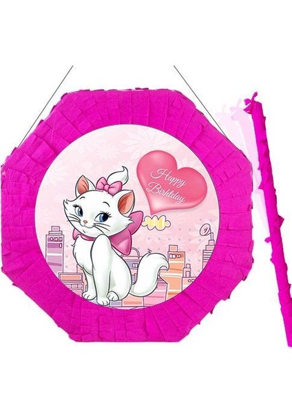 Pinyata Pembe Kedi Pinyata 42 cm + Sopası Doğum günü eğlencesi ve Parti Oyunu