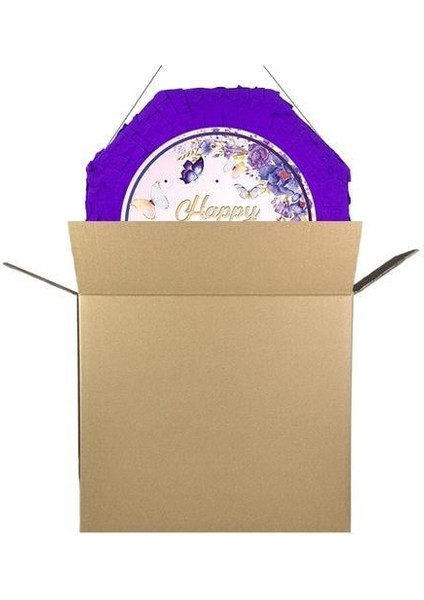 Kelebek Desenli Pinyata Mor renkli Happy Birthday yazılı Sopalı 42 cm Doğum Günü Eğlencesi ve Parti Oyunu