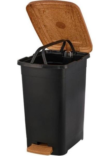ELF-W344 8 Lt Ahşap Desenli Slim Pedallı Plastik Çöp Kovası Iç Kovasız