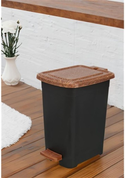 ELF-W344 8 Lt Ahşap Desenli Slim Pedallı Plastik Çöp Kovası Iç Kovasız