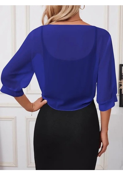 Kadın Truvakar Kol Önden Bağlamalı Kısa Şifon Bolero Ceket