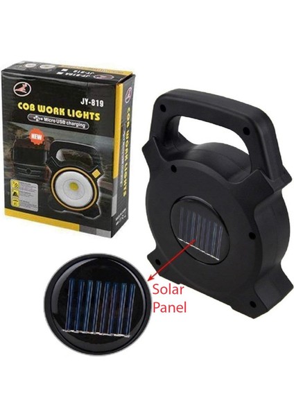 Powermaster JY-819A Cob ve Angel Led’li 3 Modlu Solar USB Şarjlı Çalışma Lambası El Feneri Işıldak Kamp Lambası LED