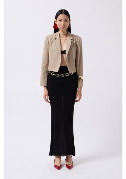 Crop Keten Blazer Ceket