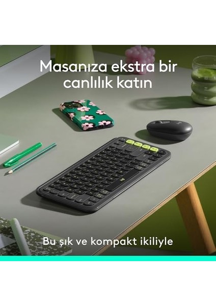 Pop Icon Combo Kablosuz Klavye ve Mouse Seti, Bluetooth, Türkçe Q Klavye, Siyah